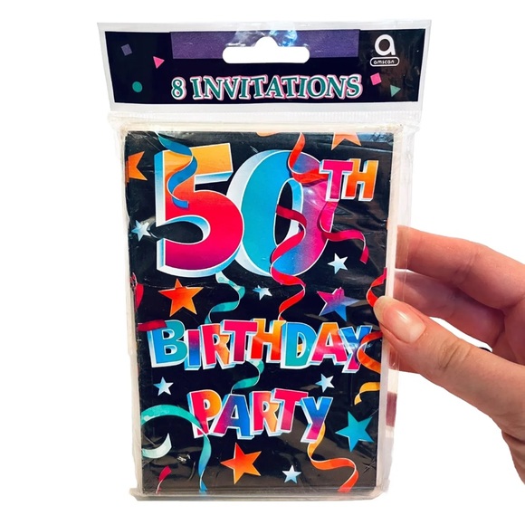 Vintage Y2K 2000s 50th Birthday Party Invitations Black Pink Sequins Plus Eraser - Picture 2 of 15